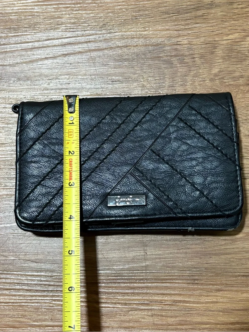 Jessica Simpson Black Checkbook Wallet Leopard Print Interior Faux Leather